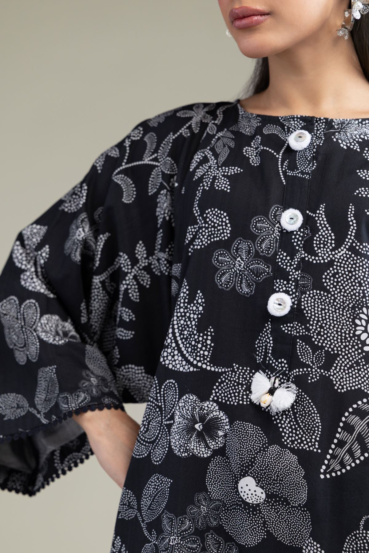 Printed Cotton Dobby Black Longline Kurta - 1-26-219-A-D1-VG