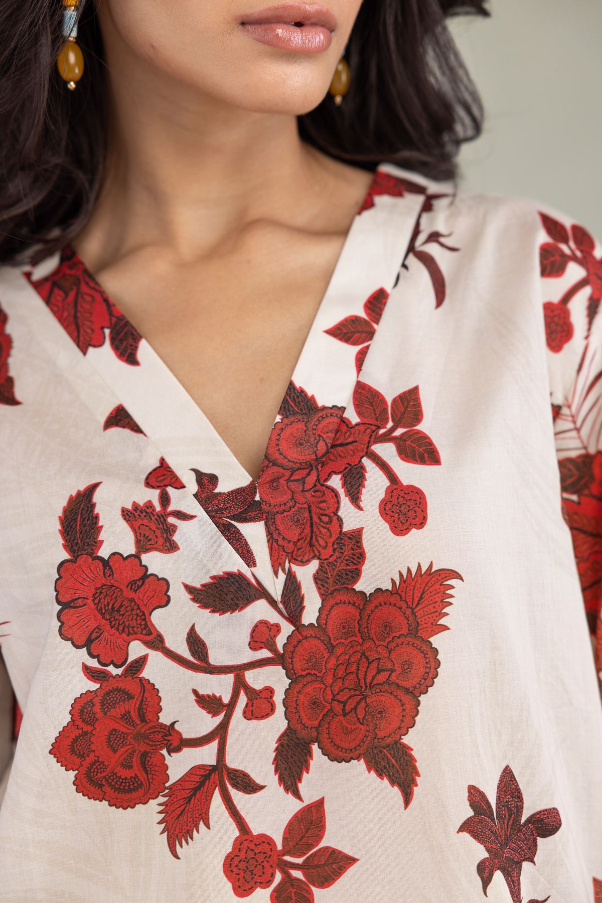 Printed Cambric Floral V-Neck Tunic - 6-26-208-A-J1-VG