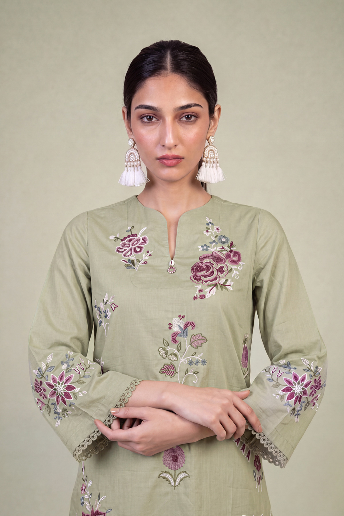 Embroidered Cambric Floral Cambric Kurta - 1-26-102-A-F-VG