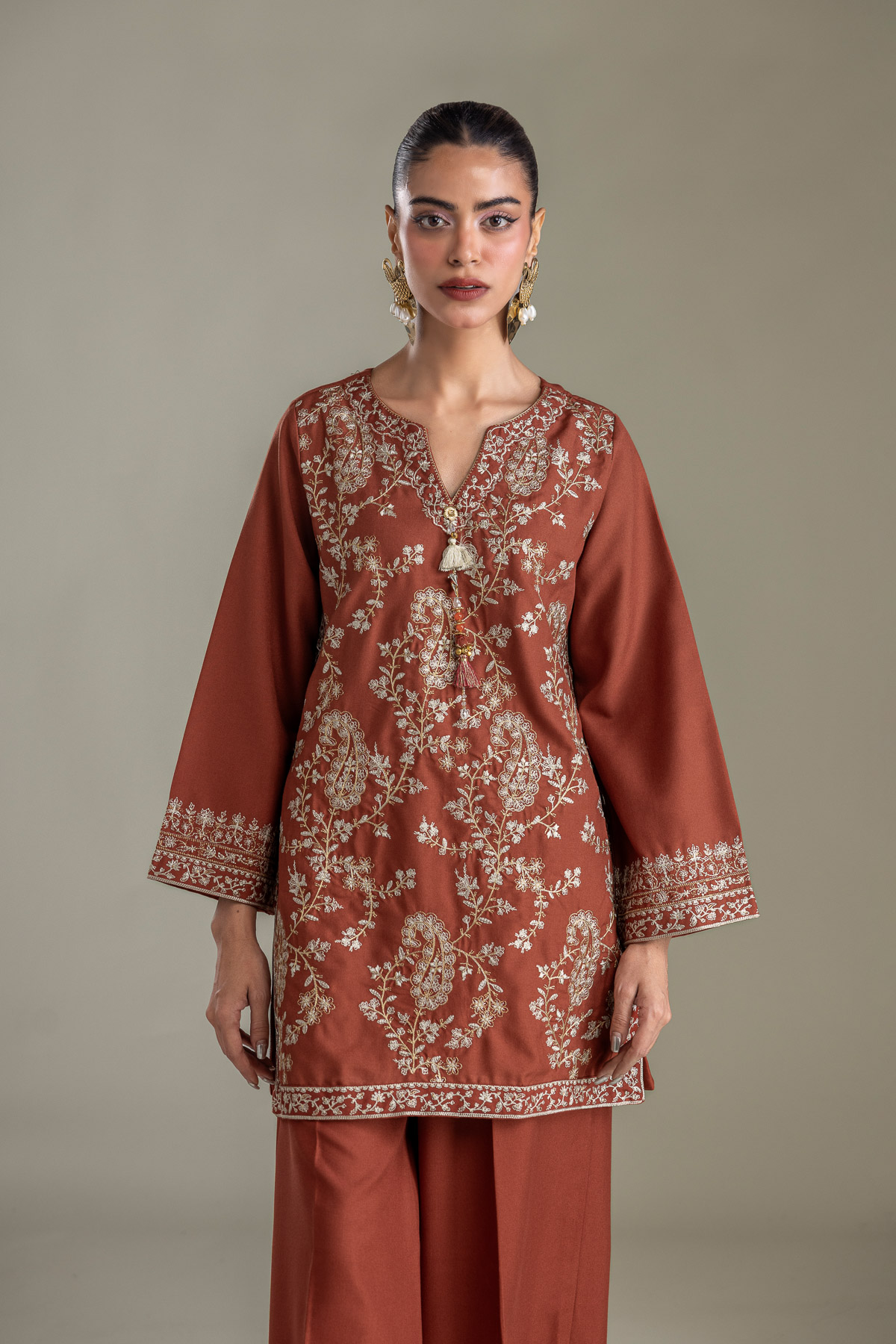 Embroidered Heavy Blended Viscose Short Viscose Kurta - 1-26-431-A-D1-VG