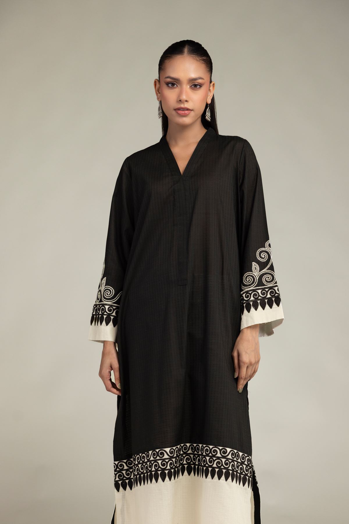 Embroidered Cotton Dobby Long Cotton Kurta - 1-26-203-A-H1-VG