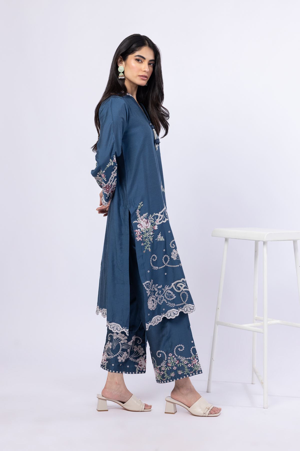 Embroidered Raw Silk Pants - 25-10-10S1-01TB-VG