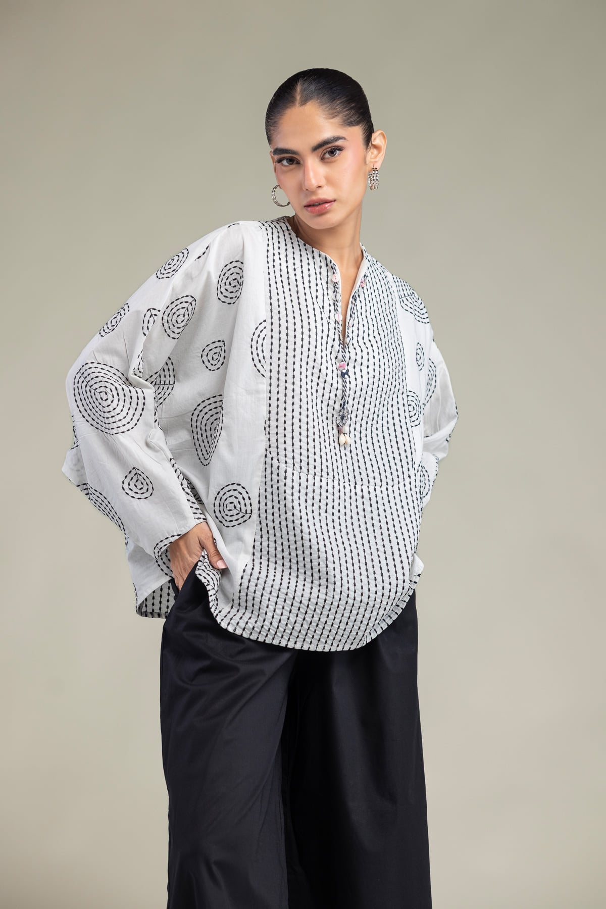 Embroidered Cambric White Cambric Shirt - A22-26-214FH1-VG