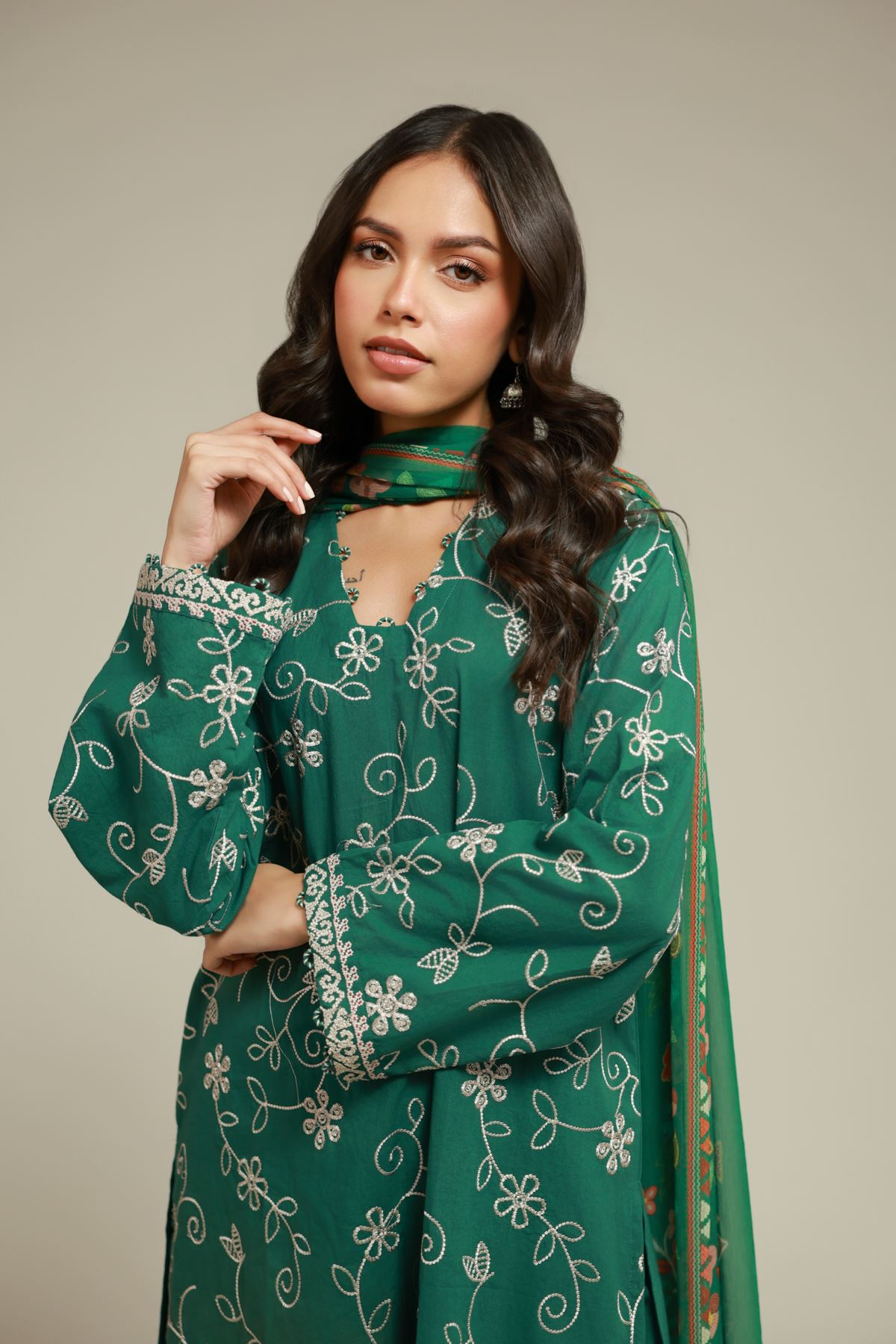 Embroidered Cambric Tailored Cambric Set - 2-26-107-A-F-VG