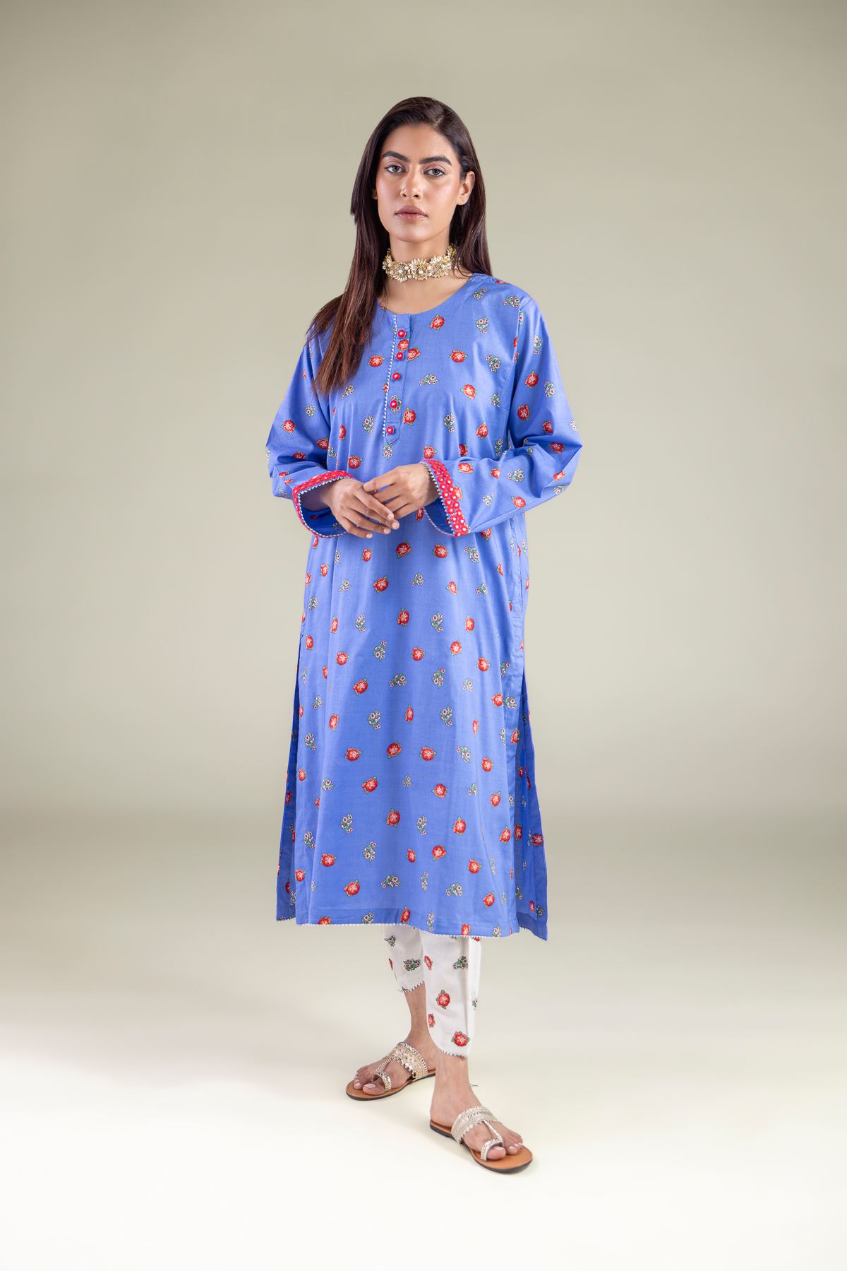 Embroidered Cambric Kurta - 2-26-105-A-D-VG