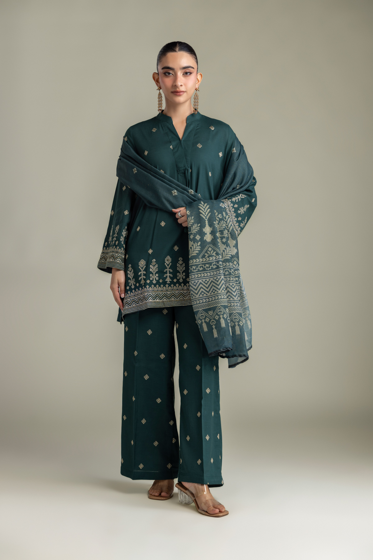 Embroidered Mesuri Green Mesuri Dupatta - 2-26-202-A-D-VG