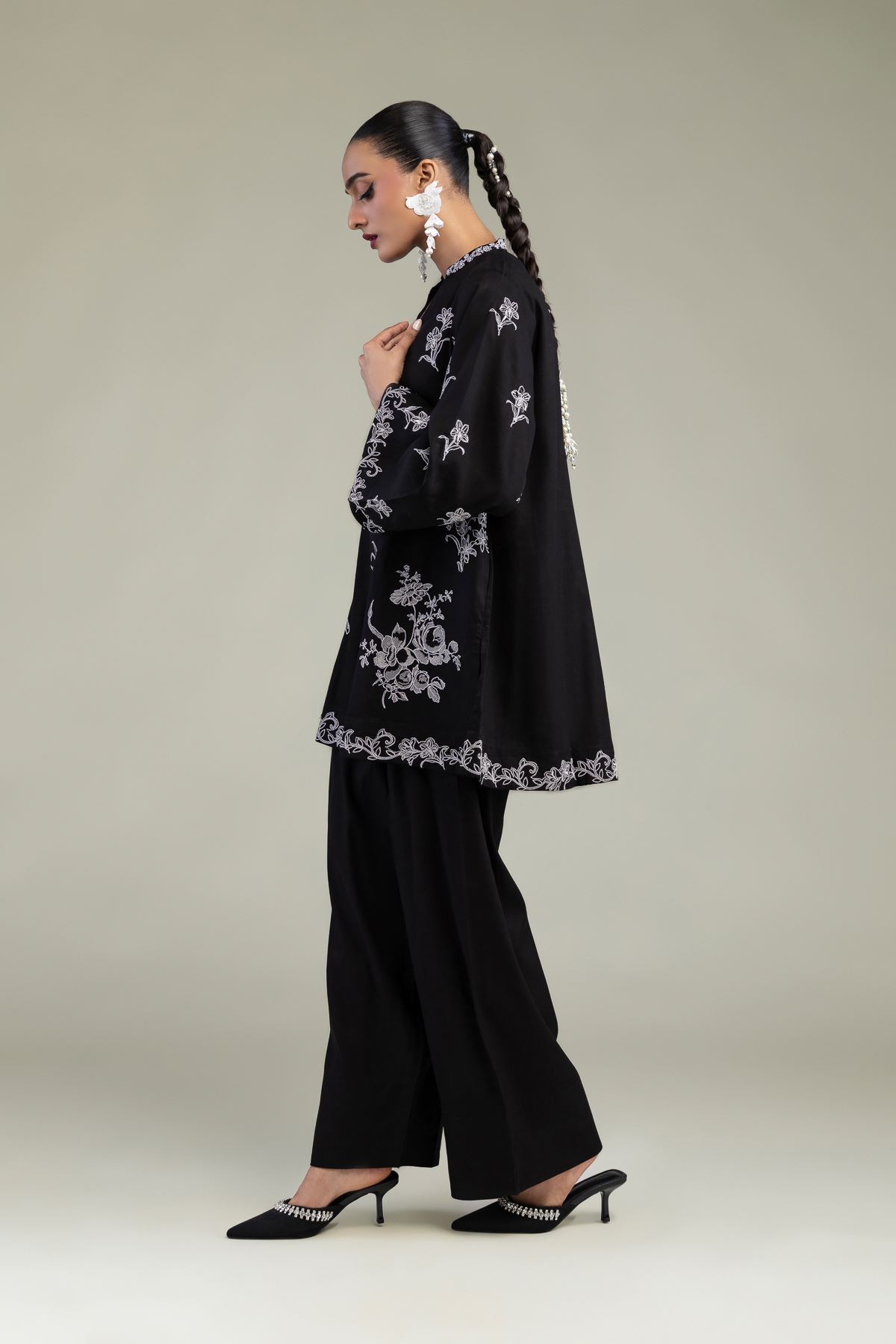 Embroidered Raw Silk Black Solid Shalwar - 2-26-304-B-A1-VG