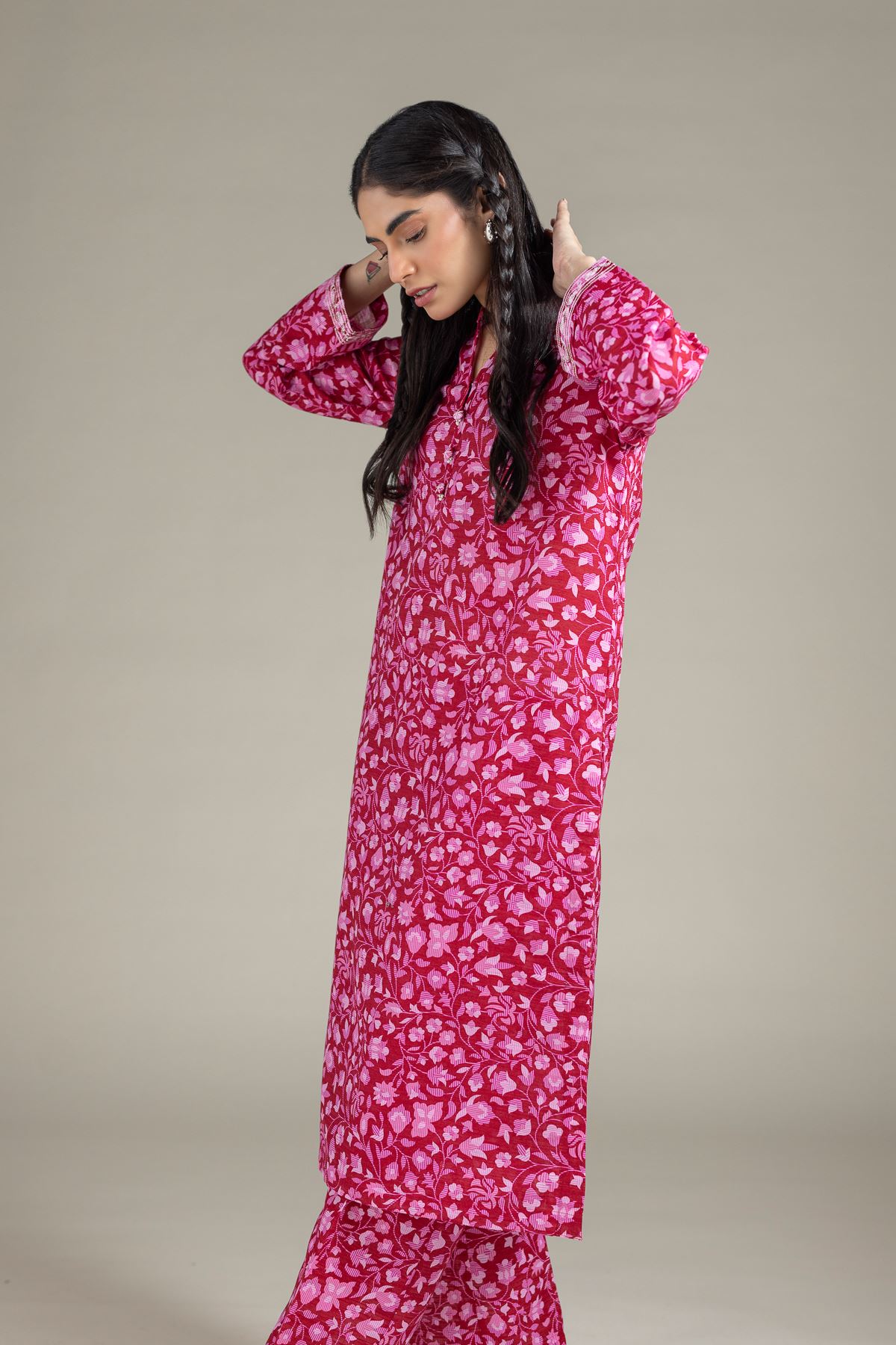 Embroidered Textured Cotton Kurta - 25-04EX18-03TA-VG