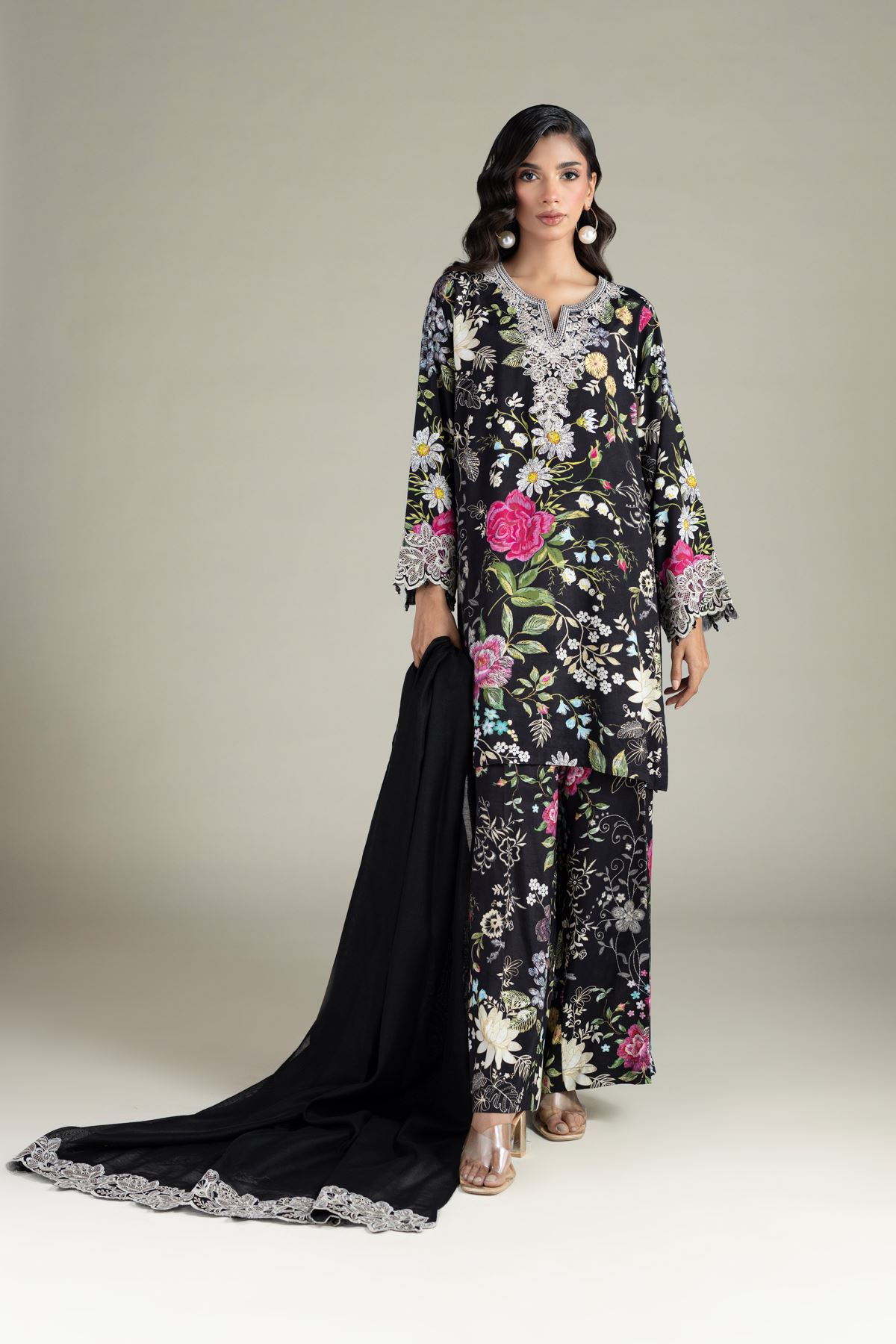 Embroidered Raw Silk Three-Piece Tailored Set - T-A22-26-122FI1-VG