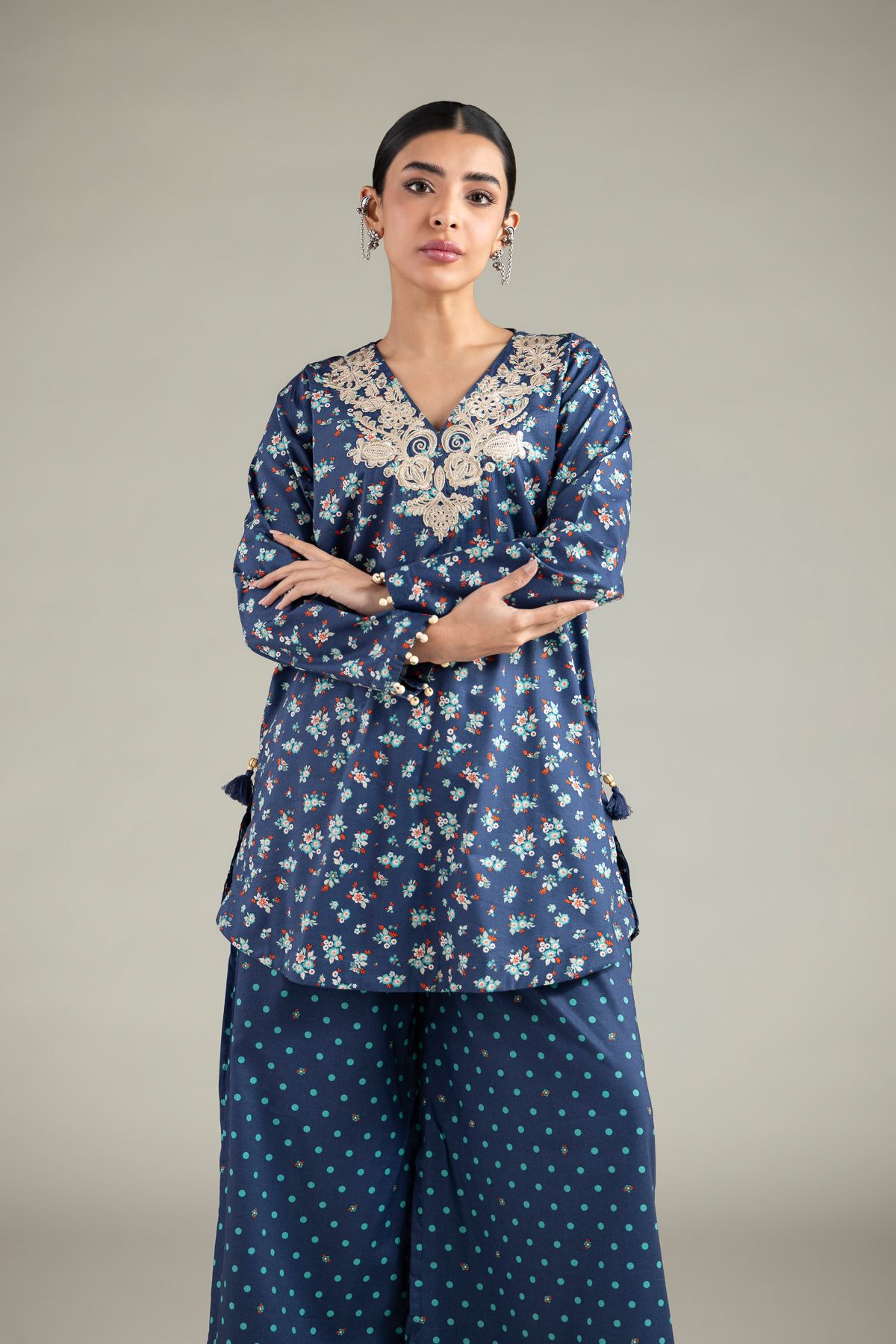 Embroidered Cotton Viscose Kurta - 1-26-113-A-B-VG