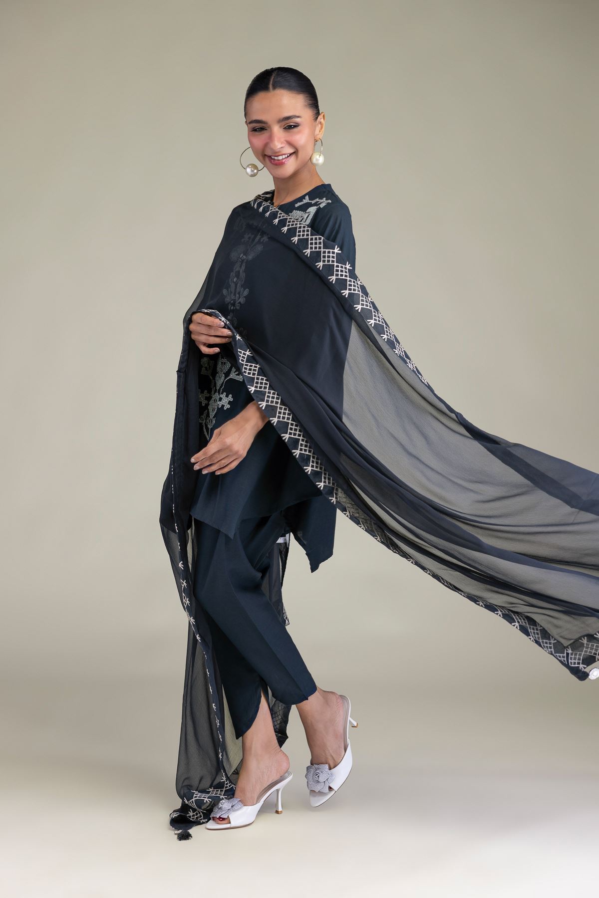 Embroidered Chiffon Chiffon Navy Dupatta - 2-26-206-A-H1-VG
