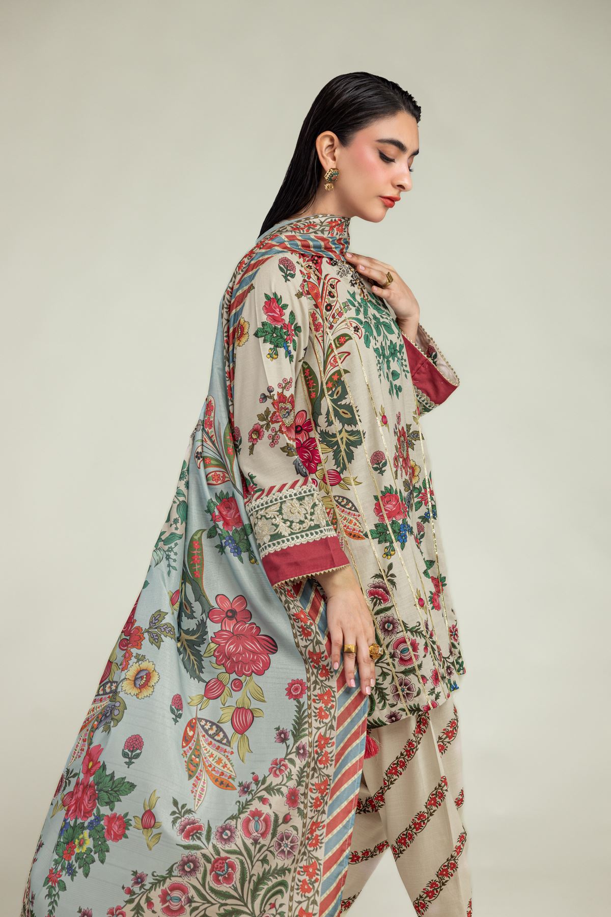 Embroidered Mesuri Floral Beige Dupatta - 1-26-223-B-C2-VG