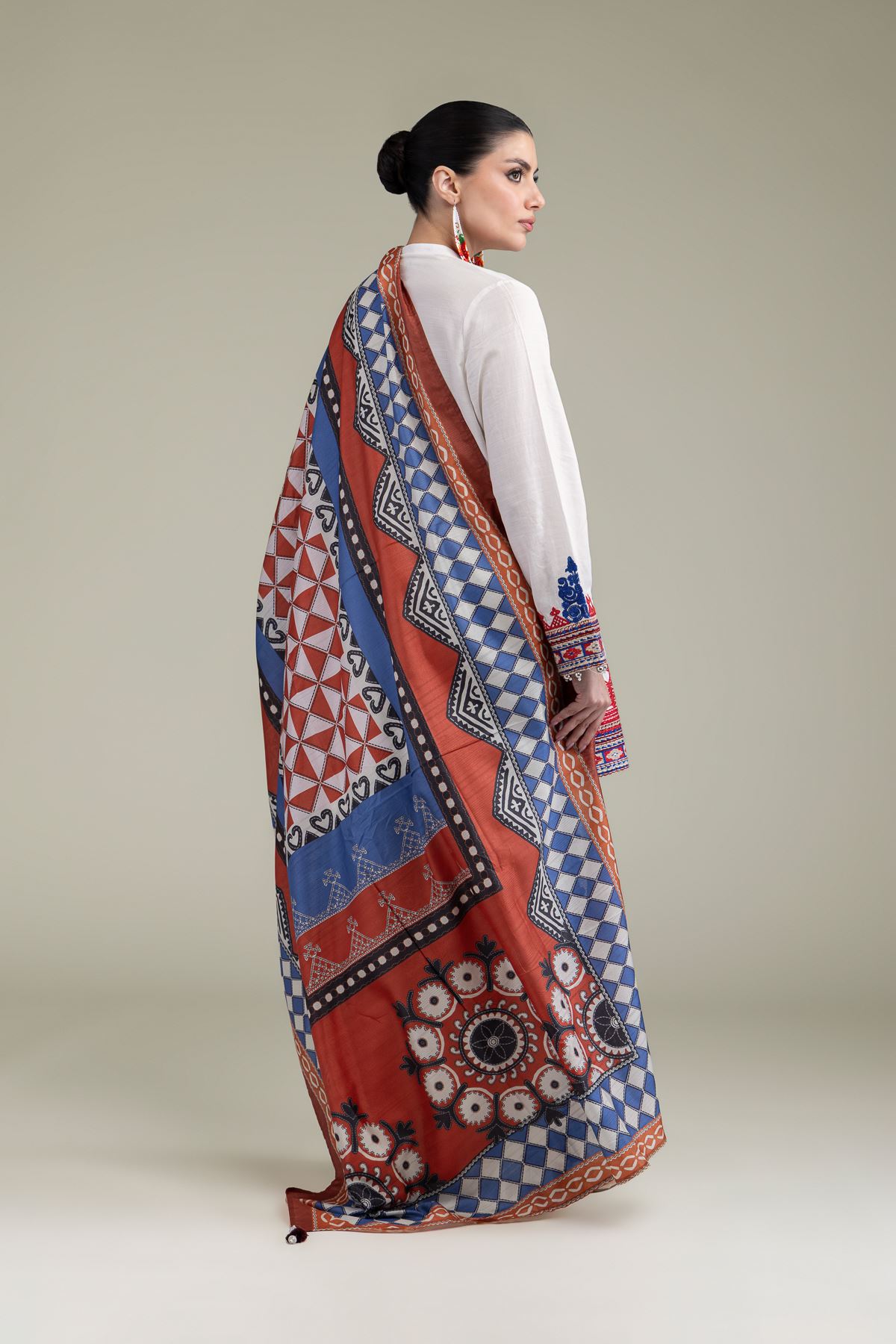 Embroidered Polyester Silk Silk Geometric Dupatta - 2-26-204-C-B1-VG