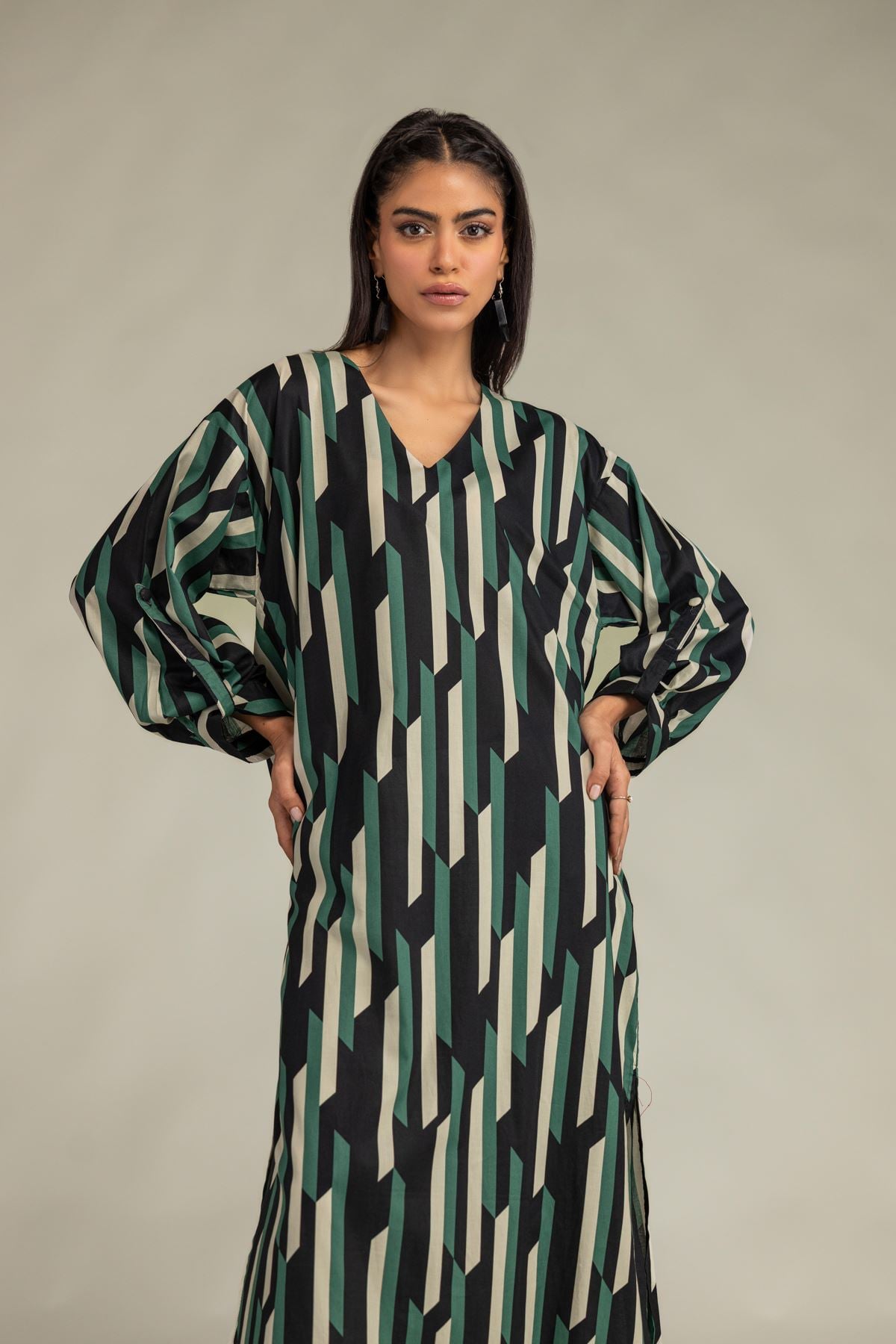 Printed Cambric Cambric Longline Shirt - 1-26-229-B-F1-VG