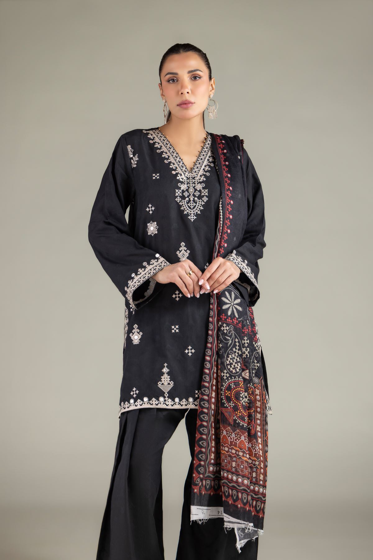 Embroidered Broshia Tailored 3-Piece Set - 8-26-216-B-D1-VG
