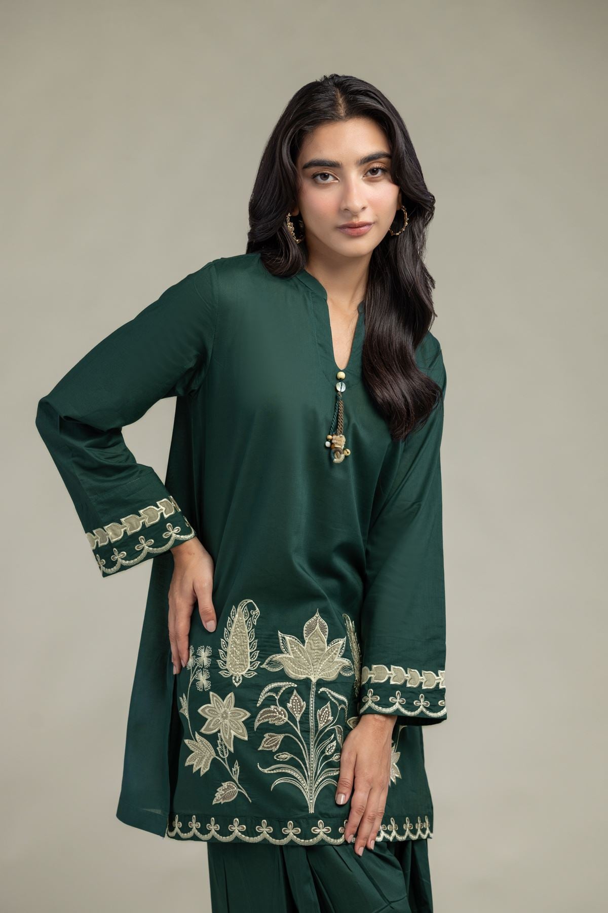 Cambric Floral Green Kurta - 1-26-321-B-C1-VG