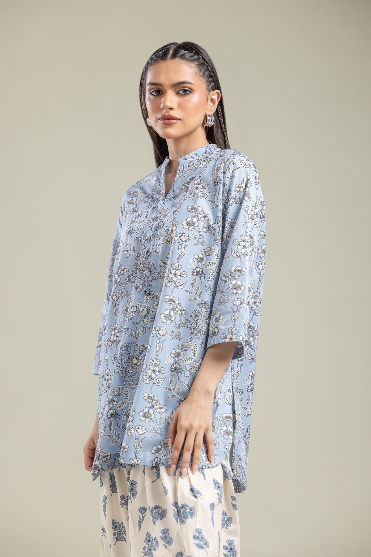 Printed Cotton Dobby Round-Neck Cotton Kurta - T-A112-26-104EJ1-VG
