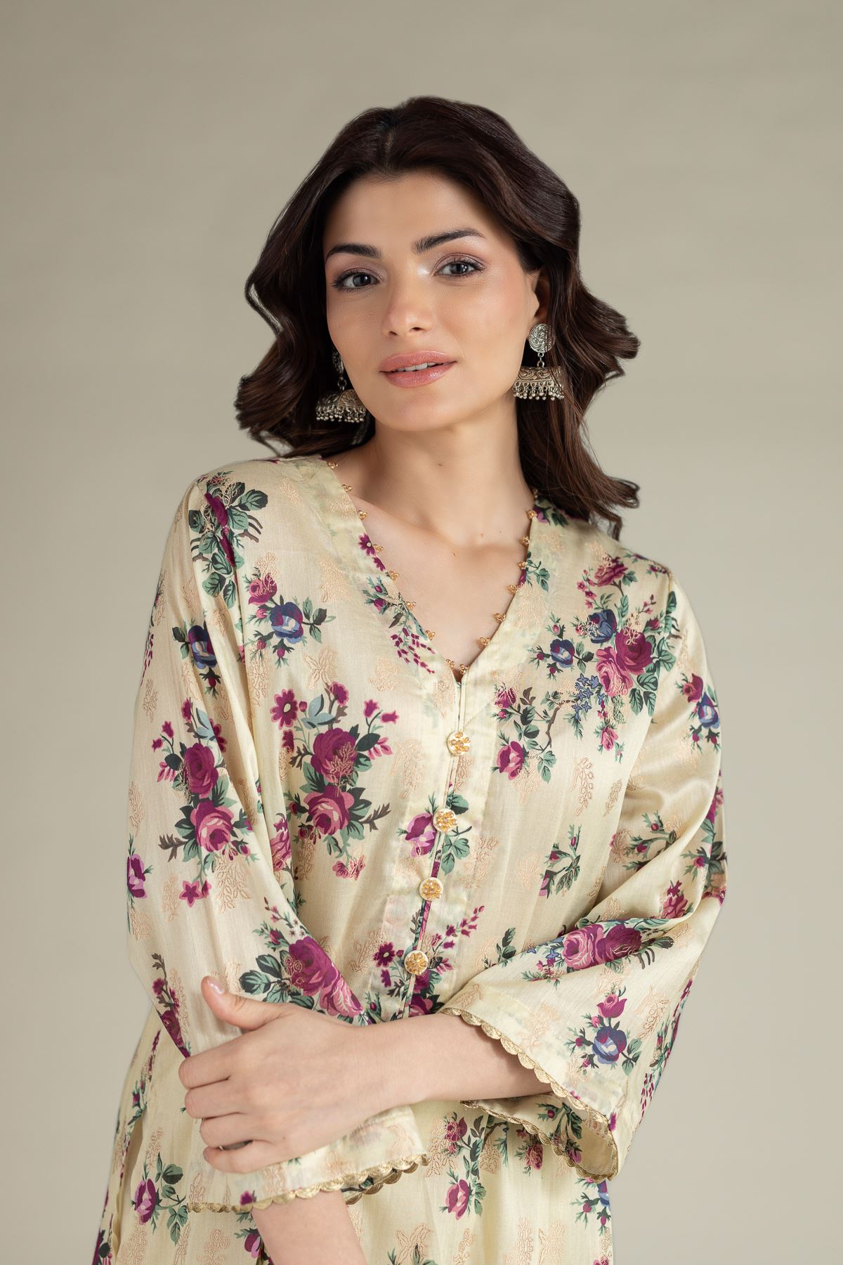 Printed Jacquard Tailored 2 Piece | Top and Bottom - T-A113-26-111EE1-VG