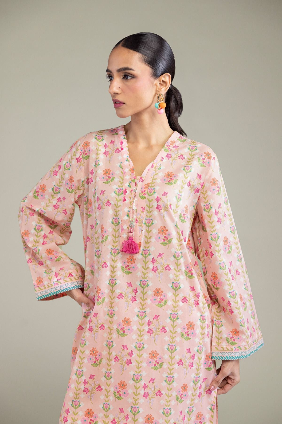 Printed Cambric Peach Cambric Kurta - 1-26-213-A-G1-VG