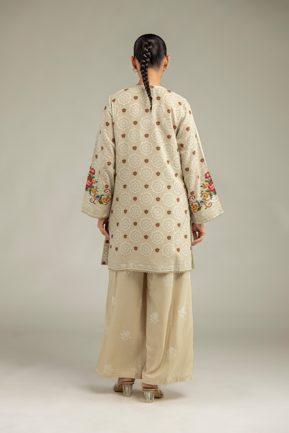 Embroidered Raw Silk Floral Beige Kurta - 1-26-102-A-F-VG