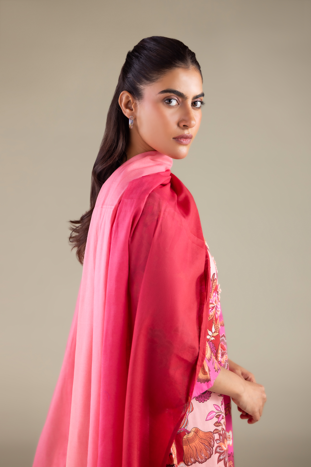 Printed Lawn Solid Draped Dupatta - 1-26-129-A-C-VG