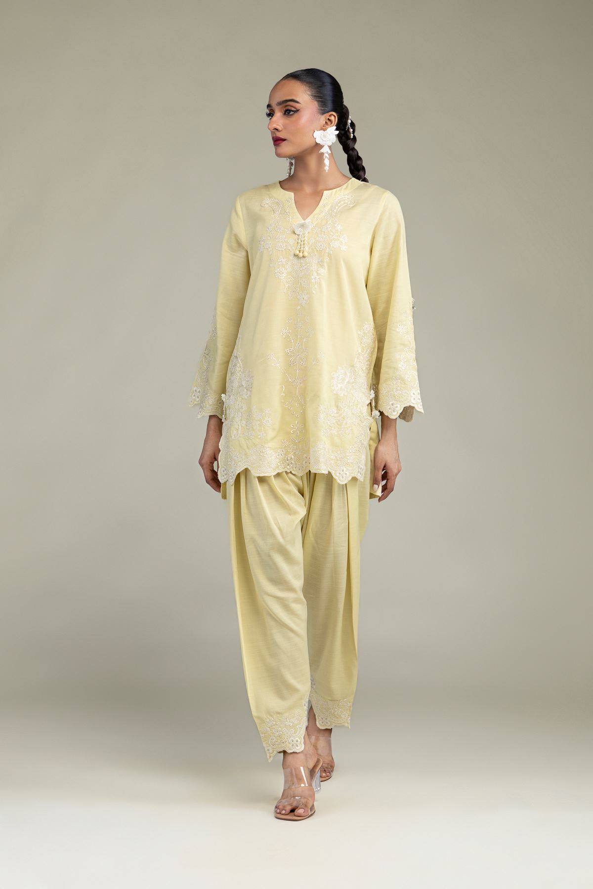 Embroidered Raw Silk Silk V-Neck Kurta - 1-26-250-B-H1-VG