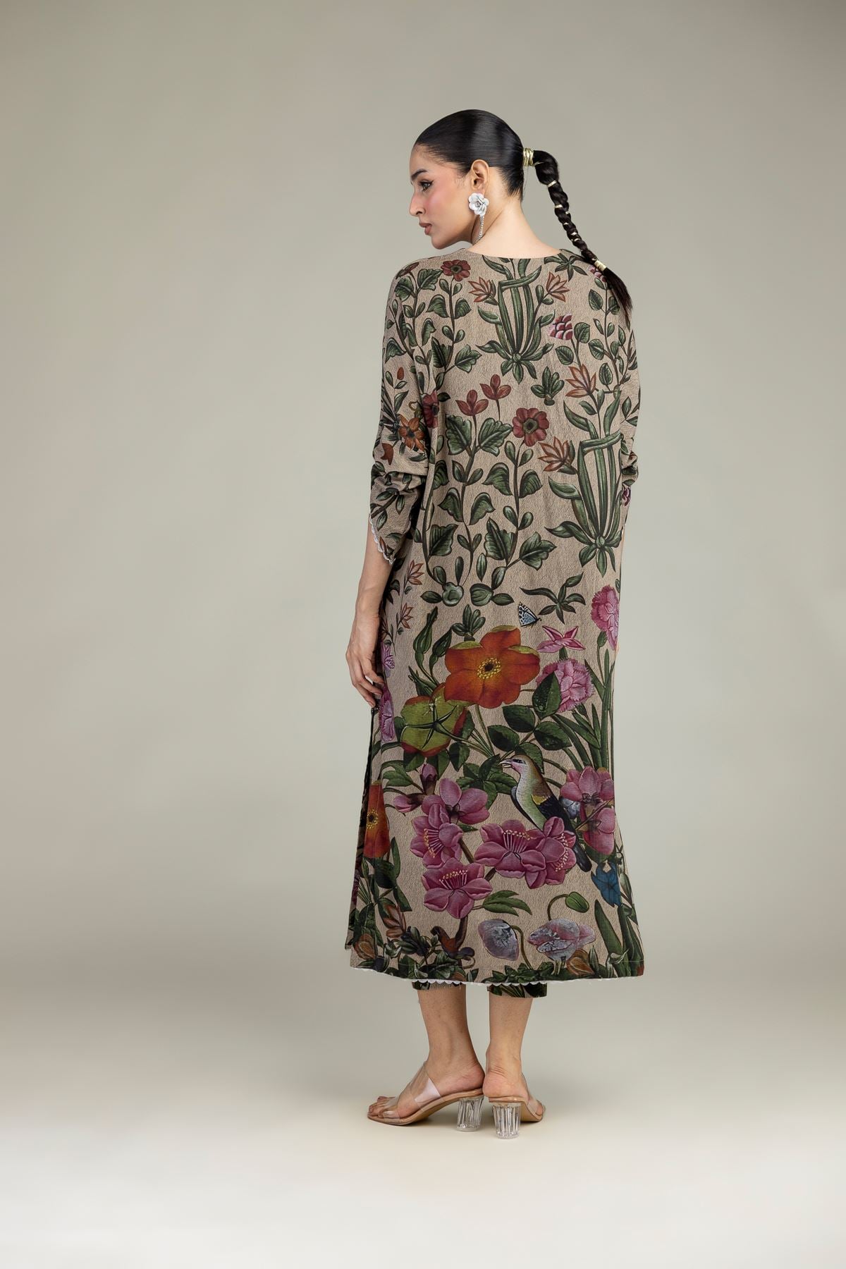 Embroidered Raw Silk Floral Long Kurta - 2-26-203-A-F1-VG