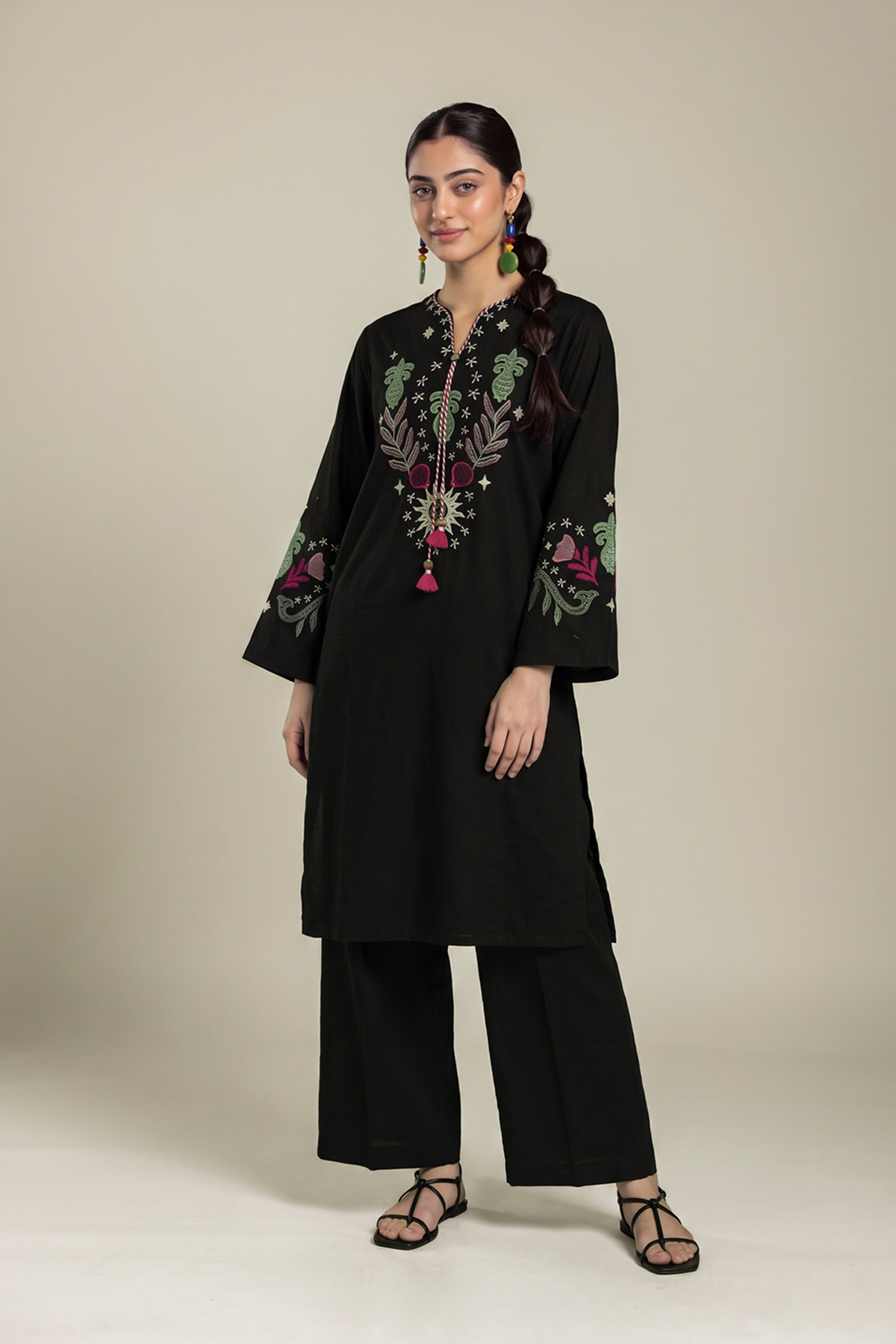 Embroidered Textured Cotton Kurta - 1-26-436-A-F1-VG