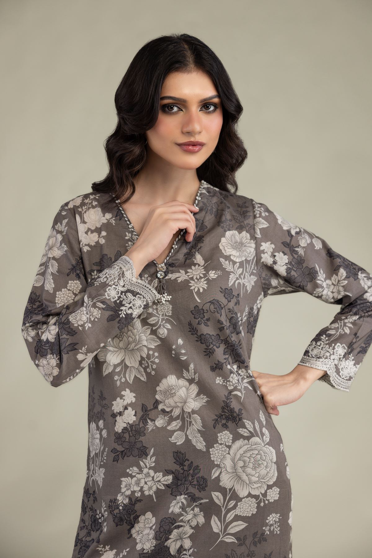 Embroidered Lawn Gray Lawn Kurta - 1-26-102-A-F-VG