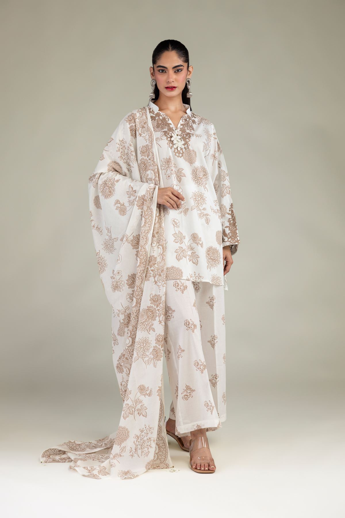 Embroidered Lawn Floral Lawn Dupatta - 1-26-102-A-F-VG