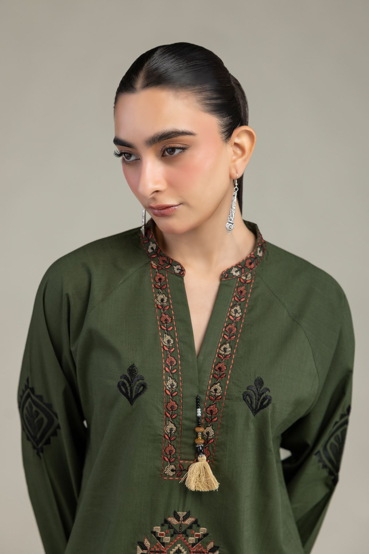 Embroidered Textured Cotton Textured Cotton Shirt - 6-26-204-A-B1-VG