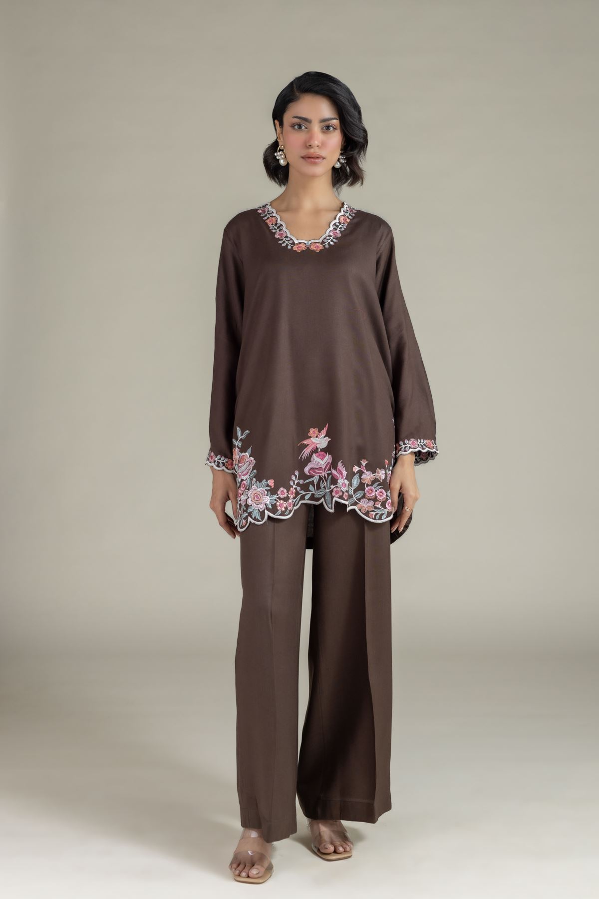 Embroidered Heavy Blended Viscose Short Floral Kurta - 25-04W16-04TA-VG