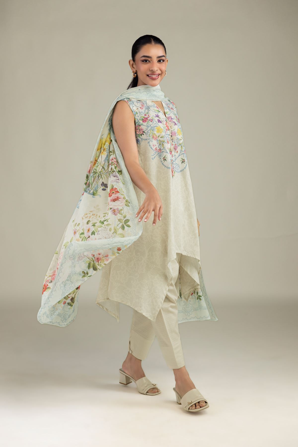 Printed Lawn Floral Lawn Dupatta - 1-26-229-B-F1-VG