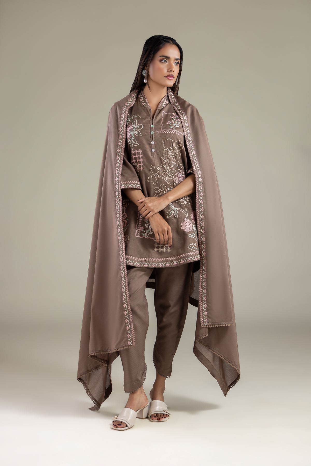 Embroidered Lawn Solid Threadwork Dupatta - 1-26-108-A-D-VG