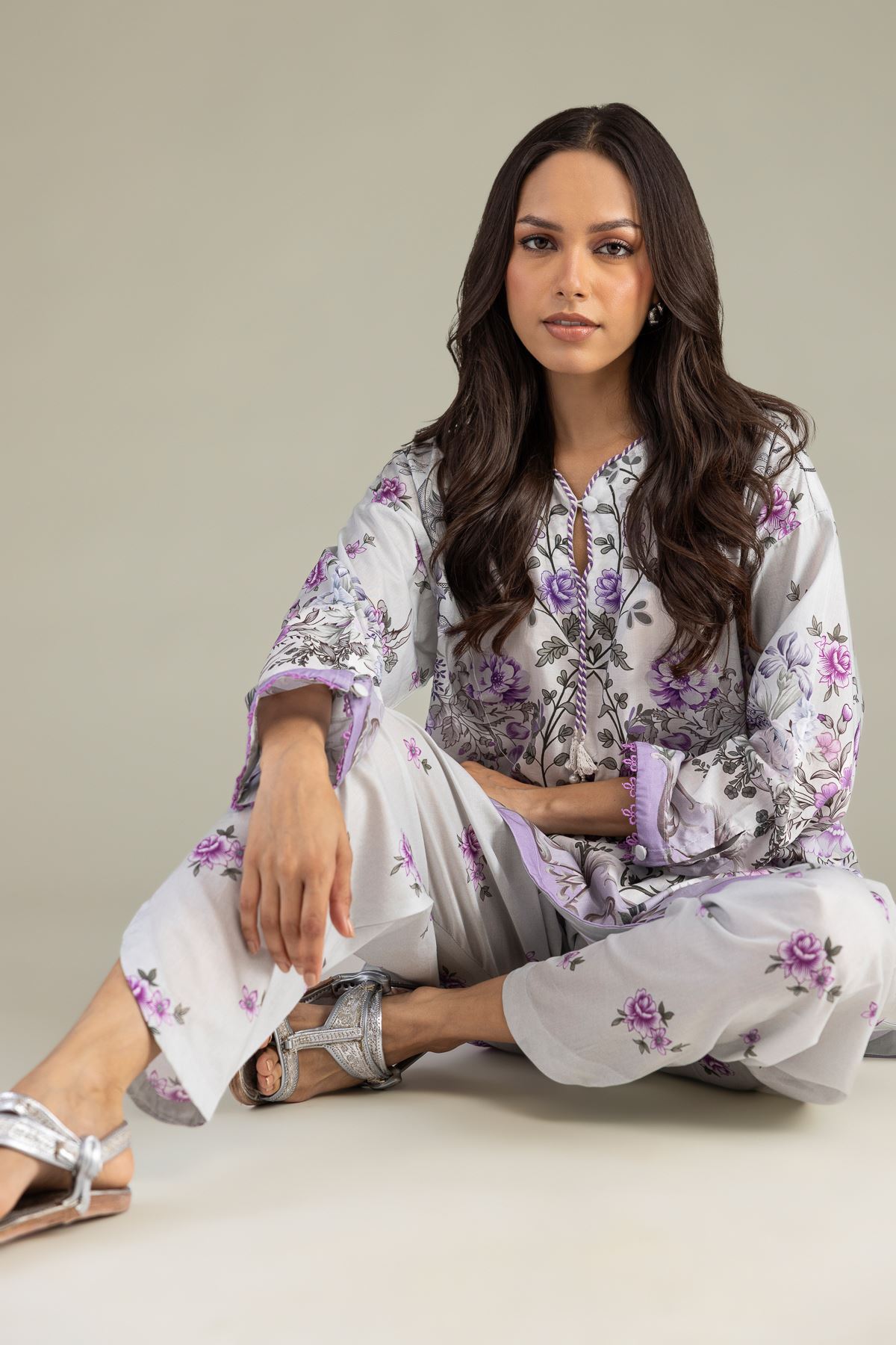 Printed Cambric Floral Cambric Kurta - 1-26-229-B-F1-VG