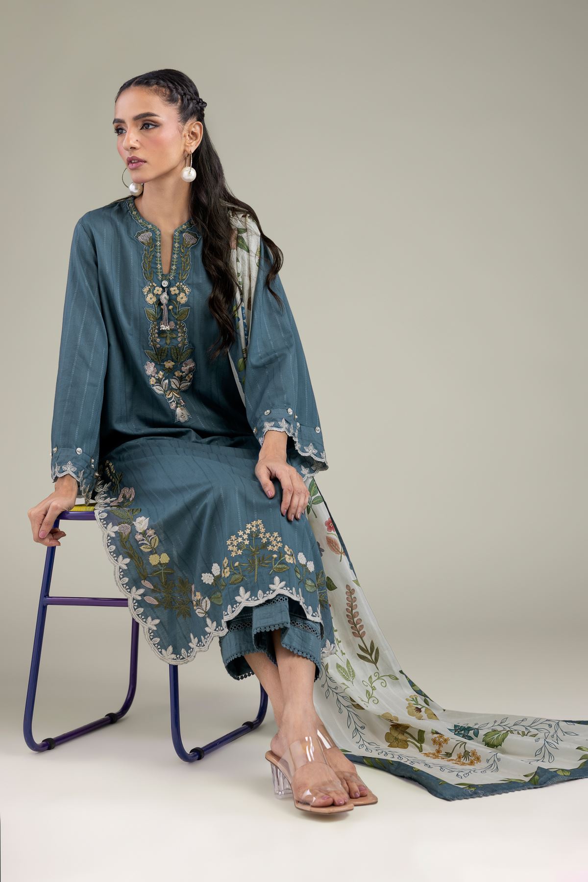 Embroidered Textured Cotton Floral Cotton Dupatta - 1-26-213-A-J1-VG