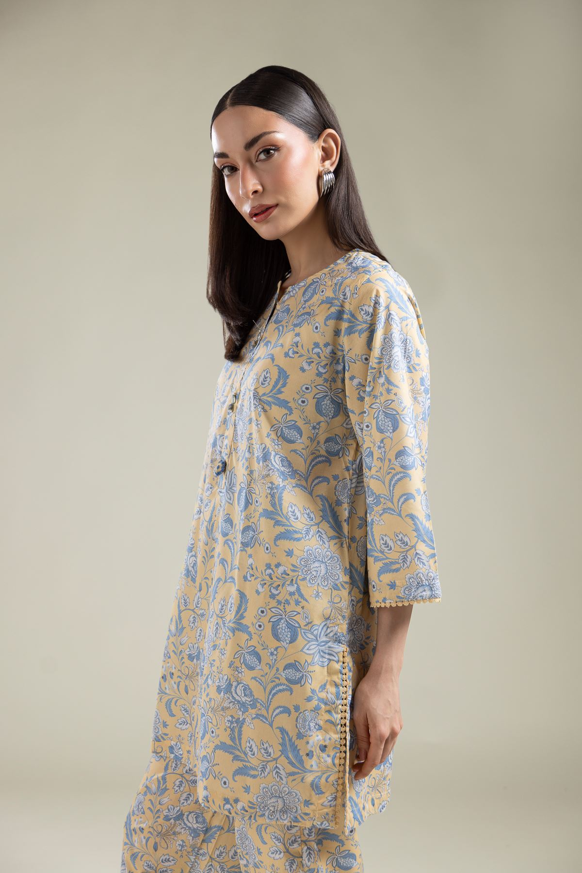 Printed Cotton Viscose Floral Cotton Kurta - 1-26-204-A-F1-VG