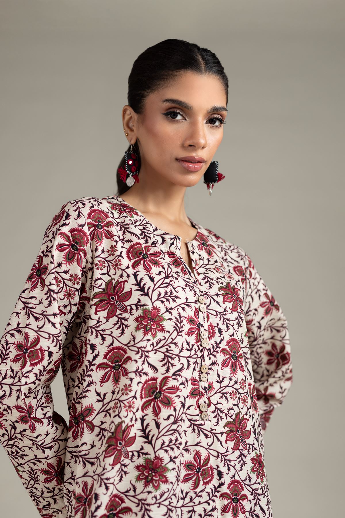 Printed Khaddar Kurta - 25-10-12E9-02TA-VG