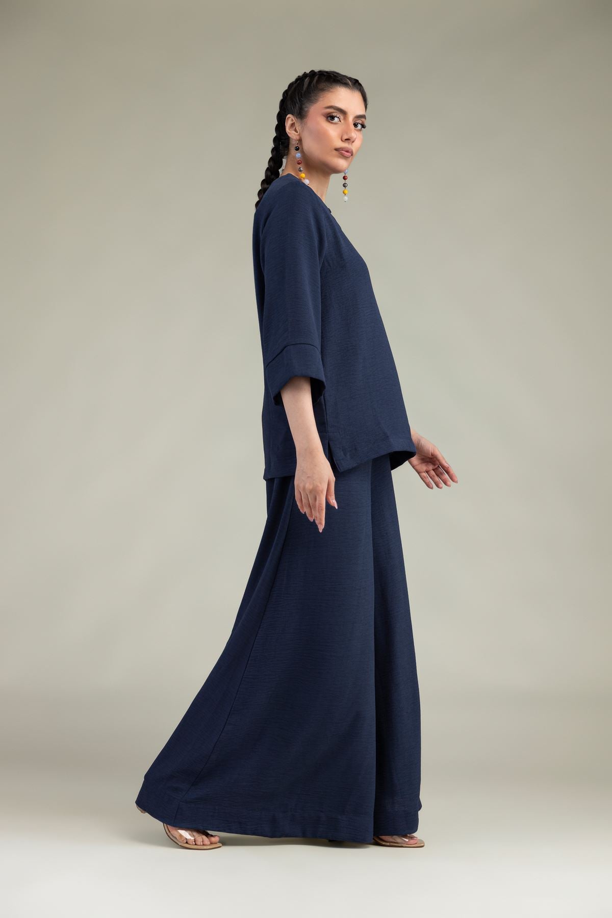 Dyed Crepe Georgette Navy Georgette Trousers - 8-26-303-A-C1-VG