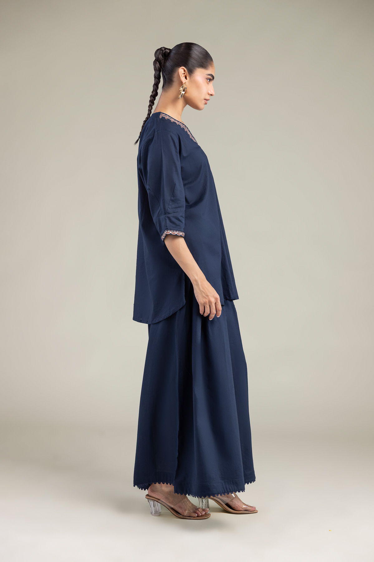 Embroidered Cambric Cambric Navy Kurta - 1-26-102-A-F-VG