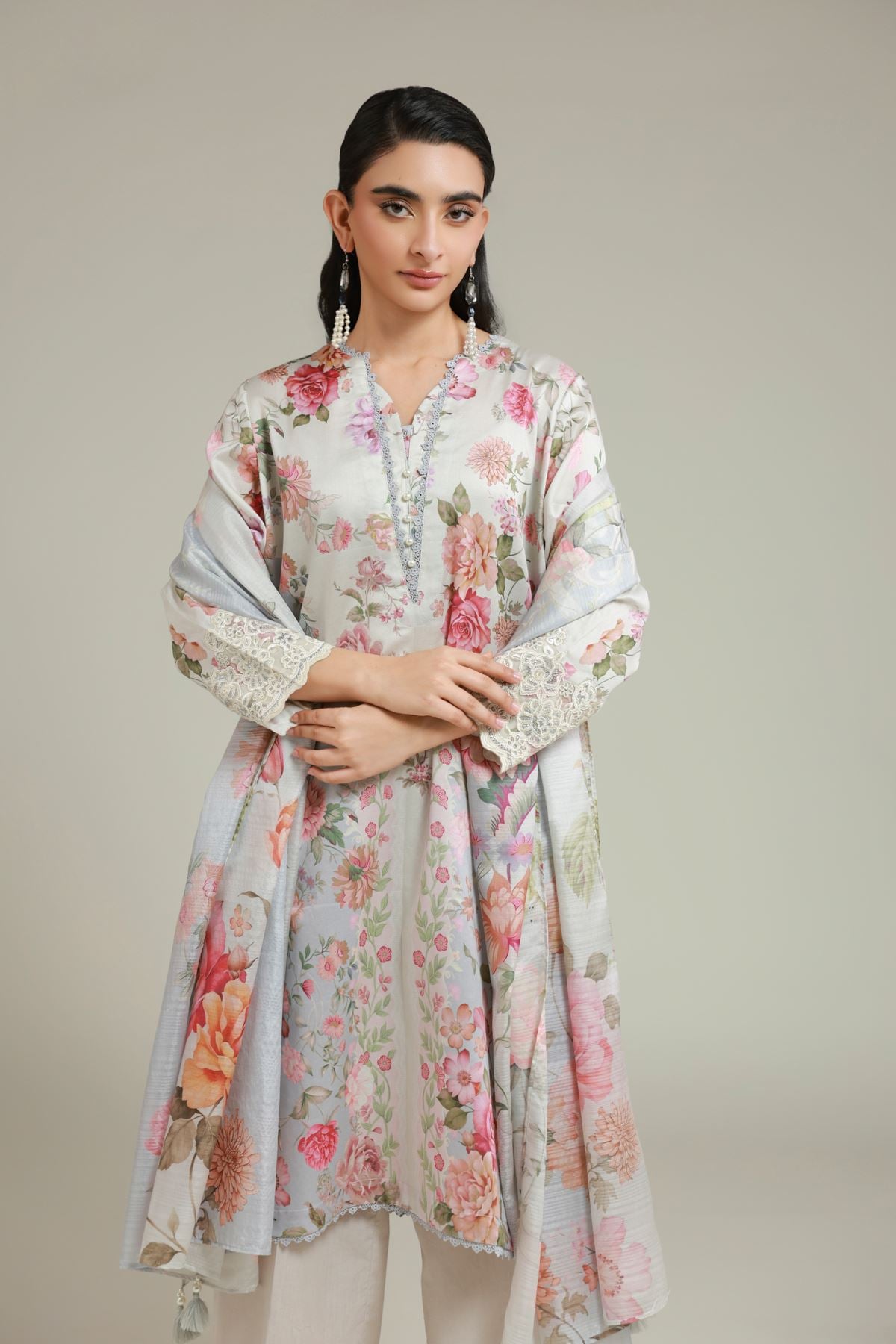 Printed Satin Tailored 3 Piece - T-A33-26-106FC-VG