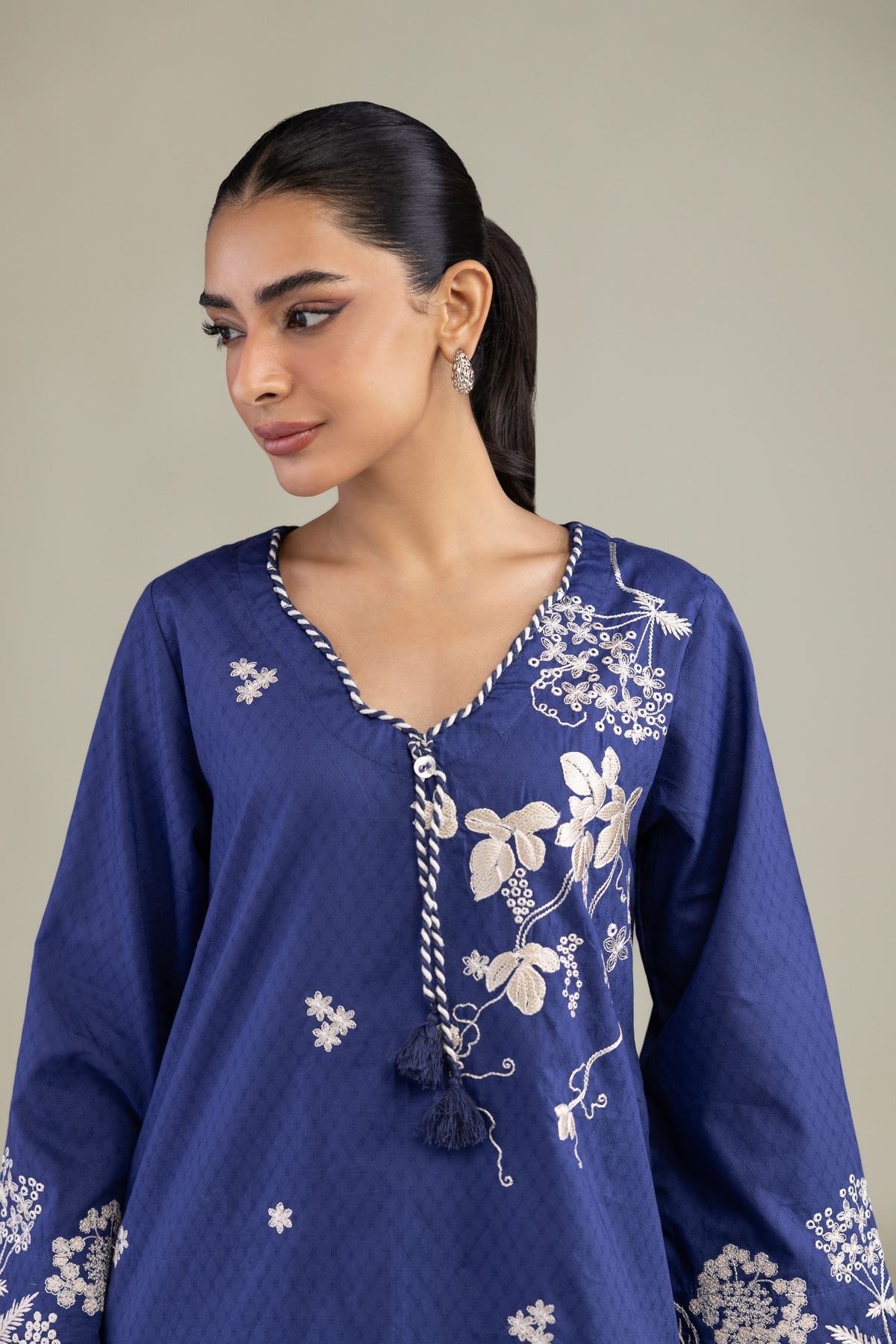 Embroidered Cotton Dobby Cotton Navy Kurta - 1-26-229-B-F1-VG