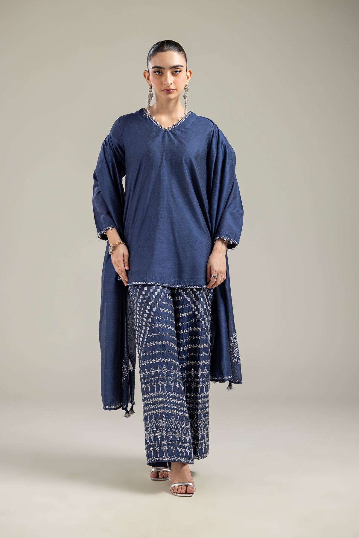 Raw Silk Silk Navy Pants - 2-26-107-A-F-VG