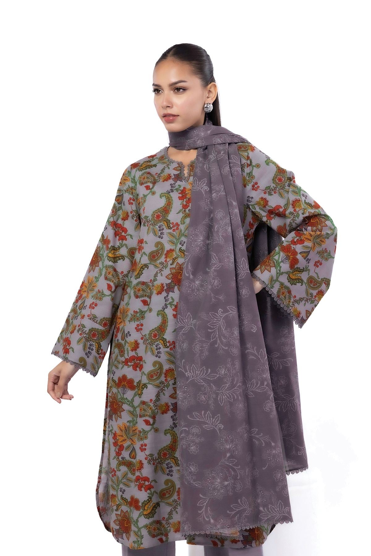 Printed Khaddar Fabrics 3 Piece - KN23A-VG