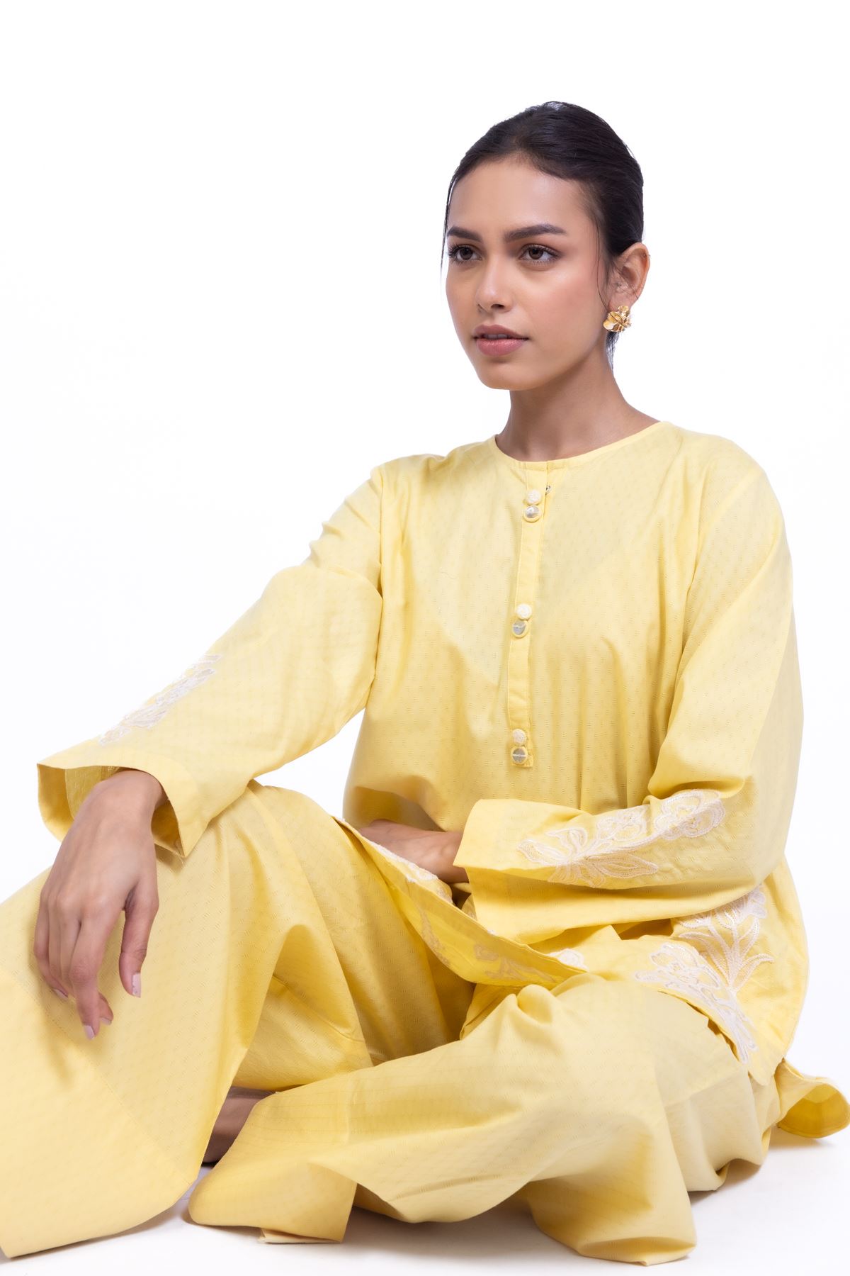 Embroidered Cotton Dobby Floral Threadwork Kurta - 1-26-137-A-A-VG