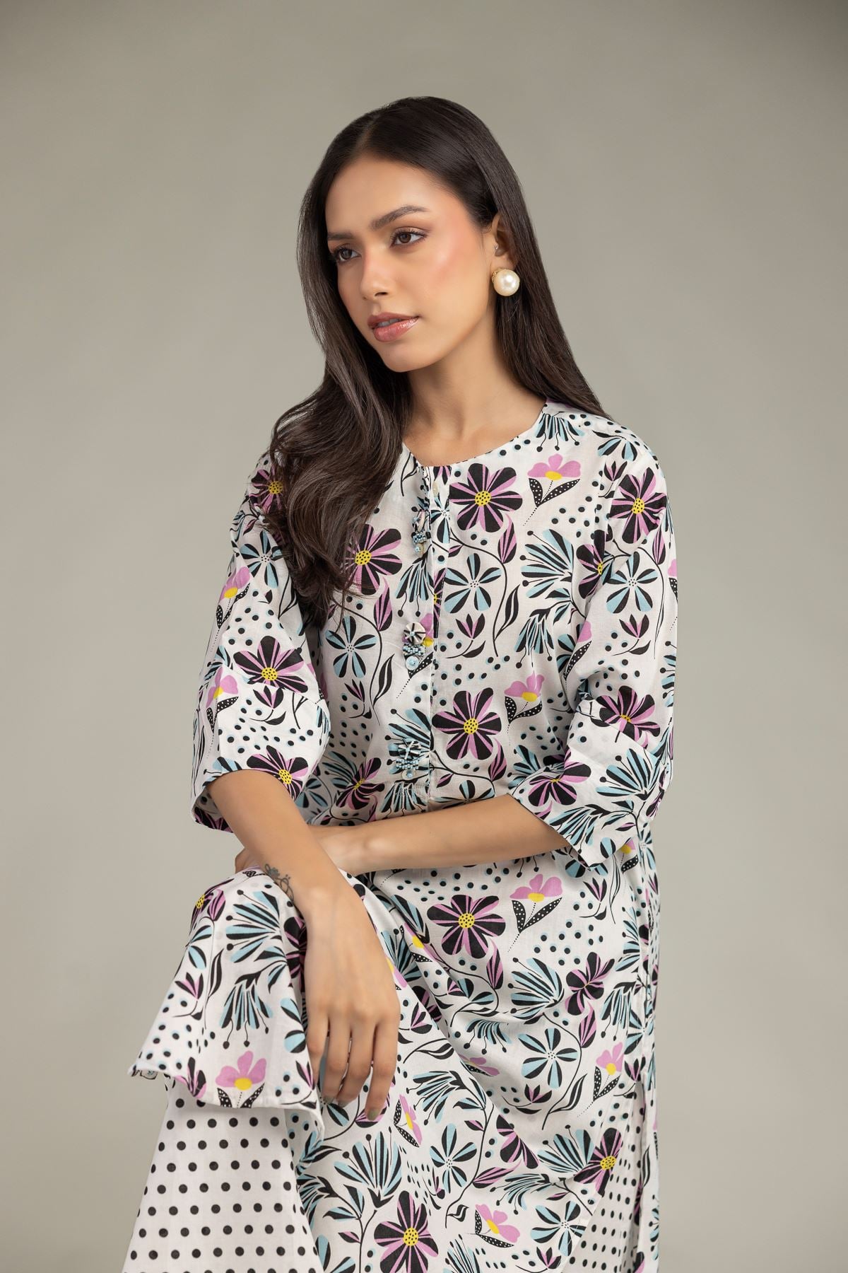 Printed Cambric Floral Cambric Kurta - 1-26-227-A-B1-VG