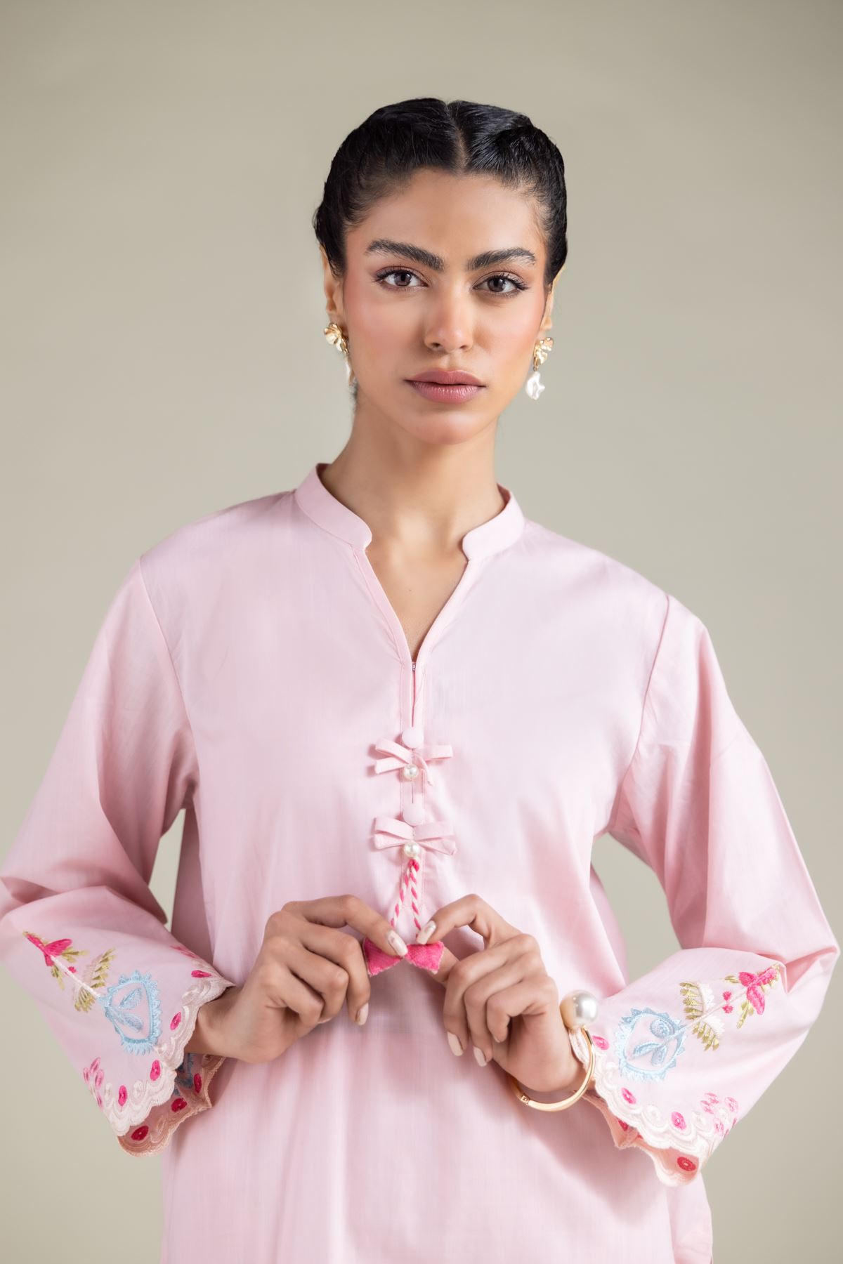 Embroidered Textured Cotton Floral Longline Kurta - 1-26-116-A-A-VG