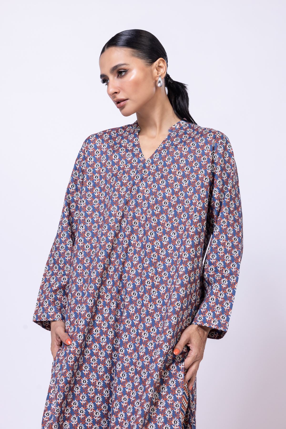 Printed Cambric Kurta - 25-07-7E7-09TA-VG