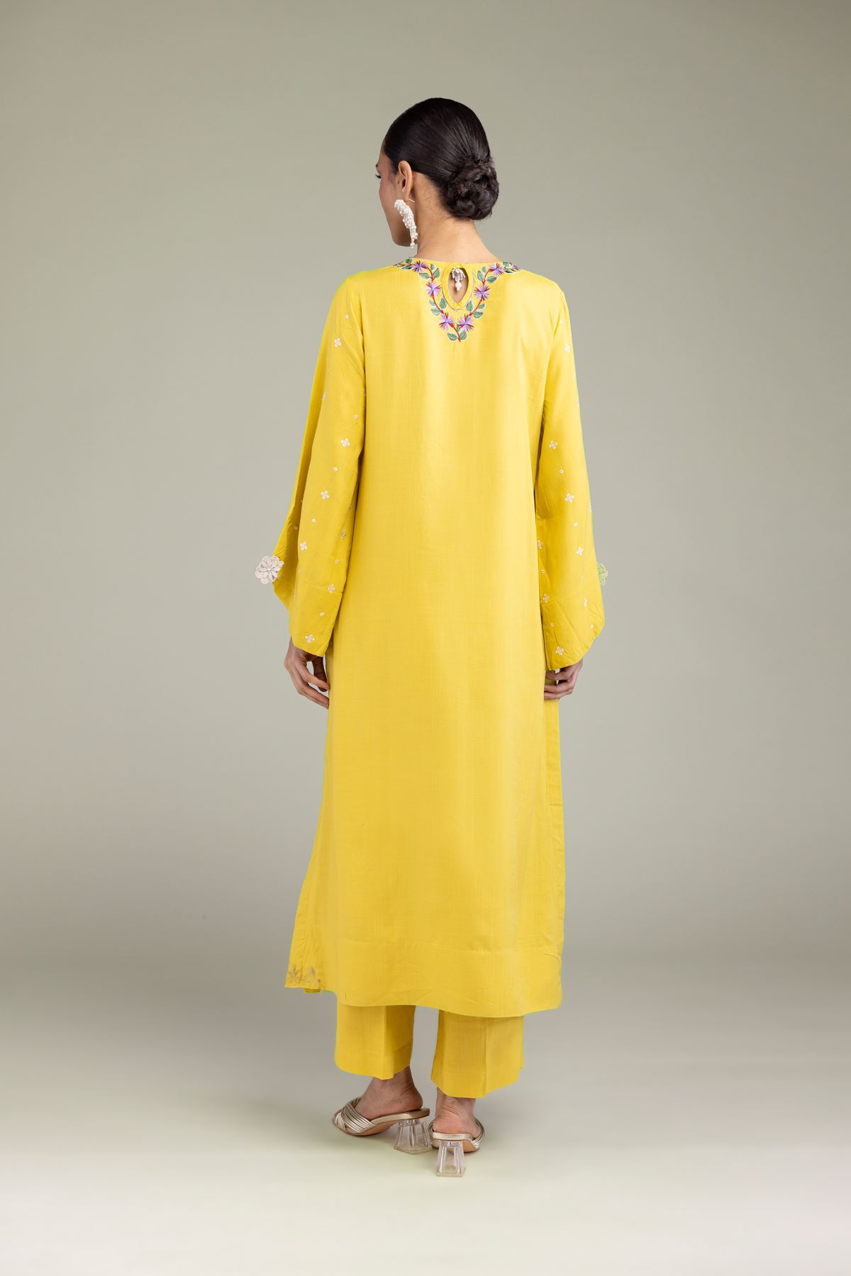 Embroidered Raw Silk Floral Silk Kurta - 1-26-206-A-H1-VG