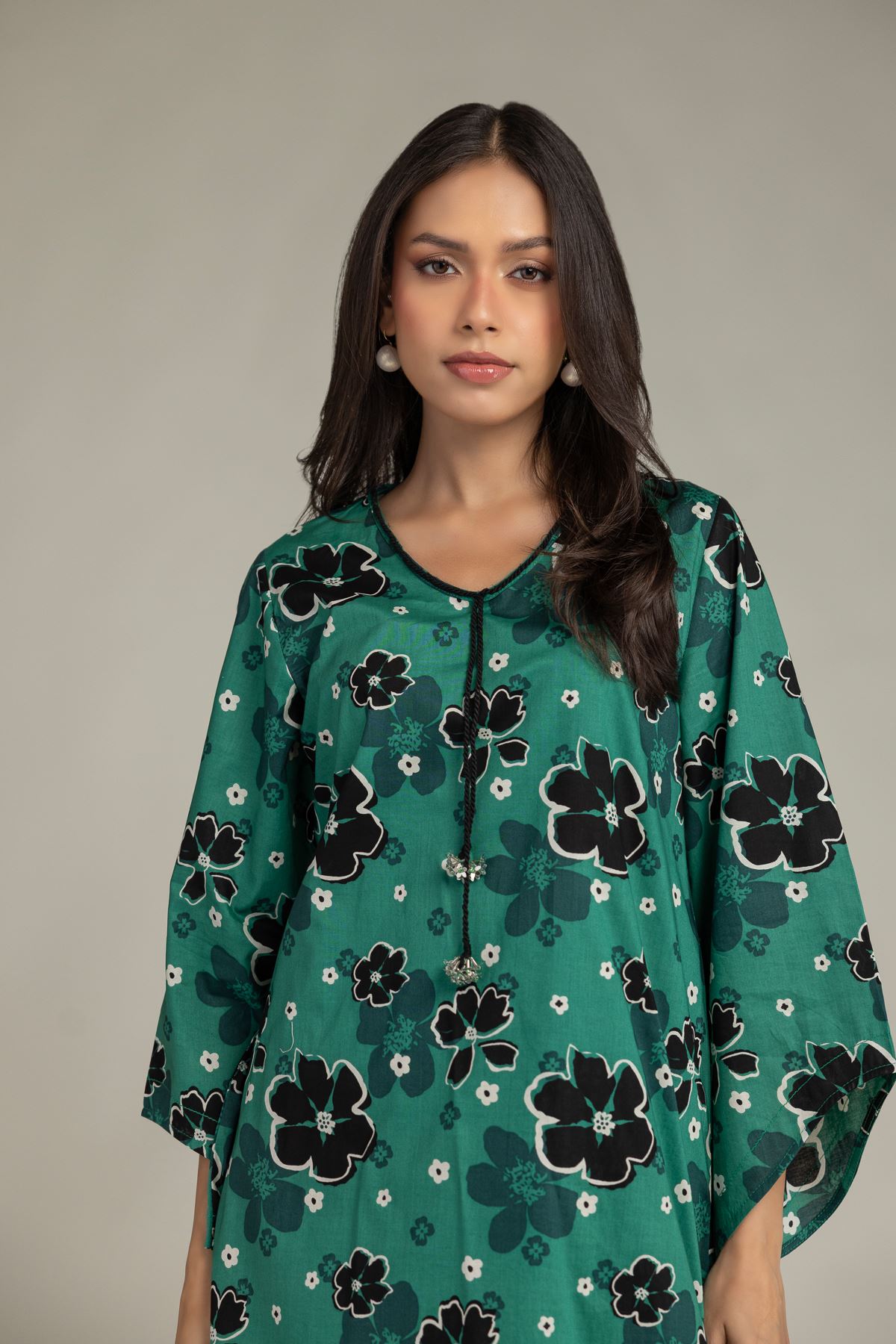Printed Cambric Floral Green Kurta - 2-26-201-A-C-VG